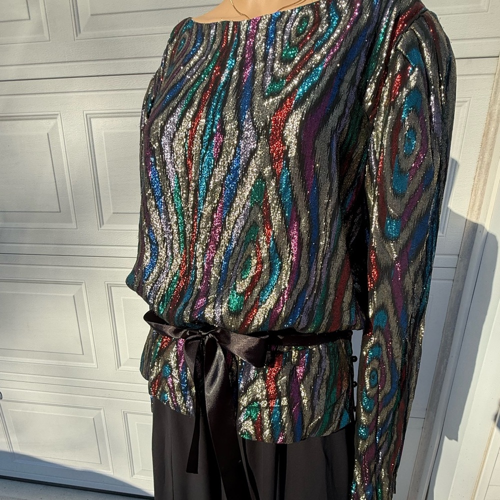 Vintage 80’s Lizzy & Johnny Rainbow Sheer Metallic Dress - Picture 4 of 14
